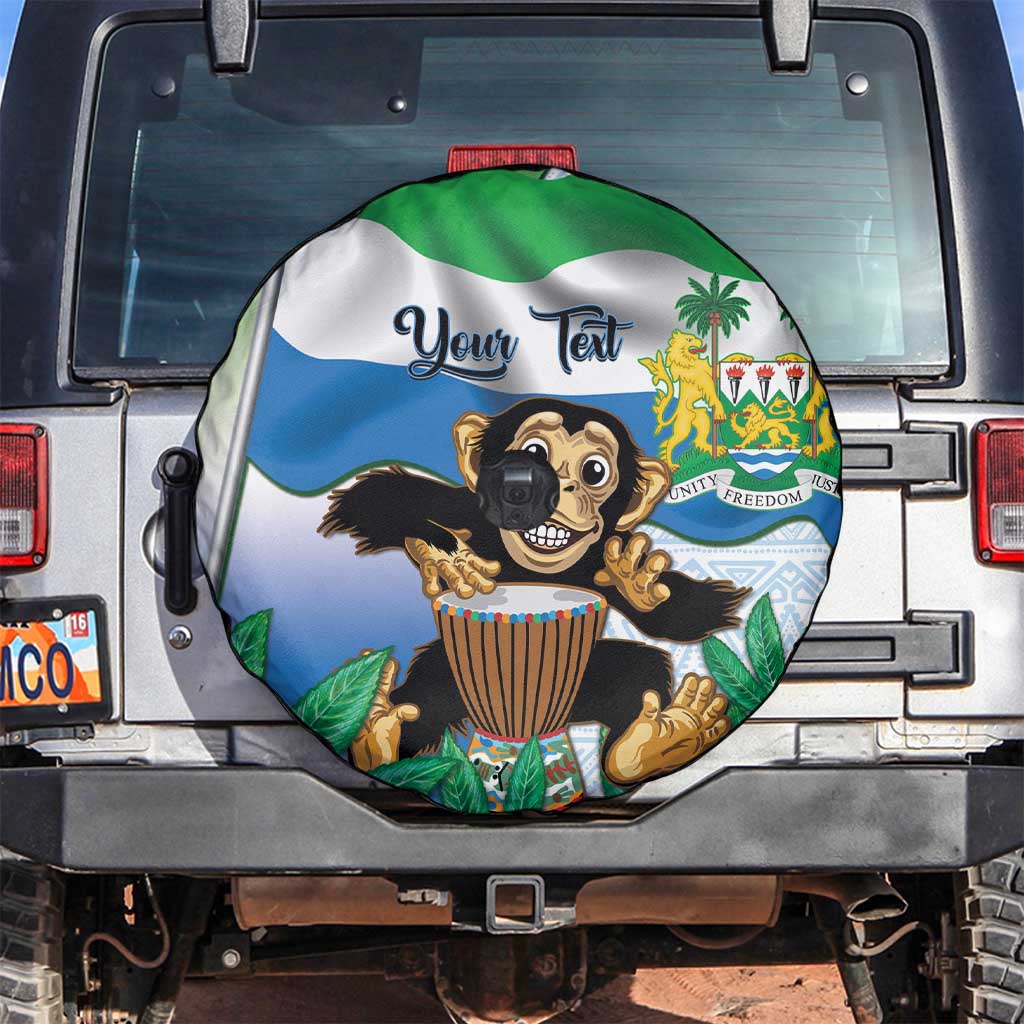 Personalised Sierra Leone Independence Day Spare Tire Cover Funny Chimpanzee With Drum