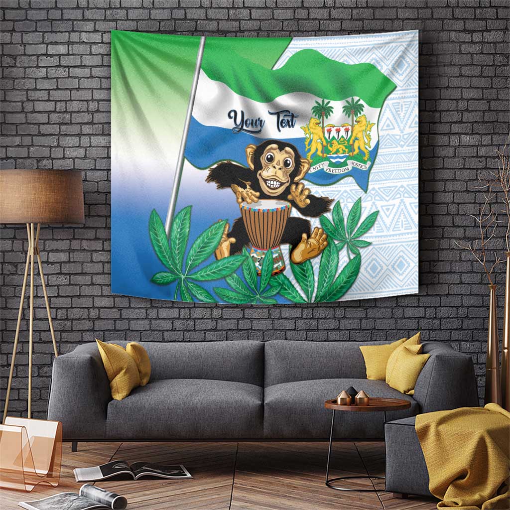 Personalised Sierra Leone Independence Day Tapestry Funny Chimpanzee With Drum