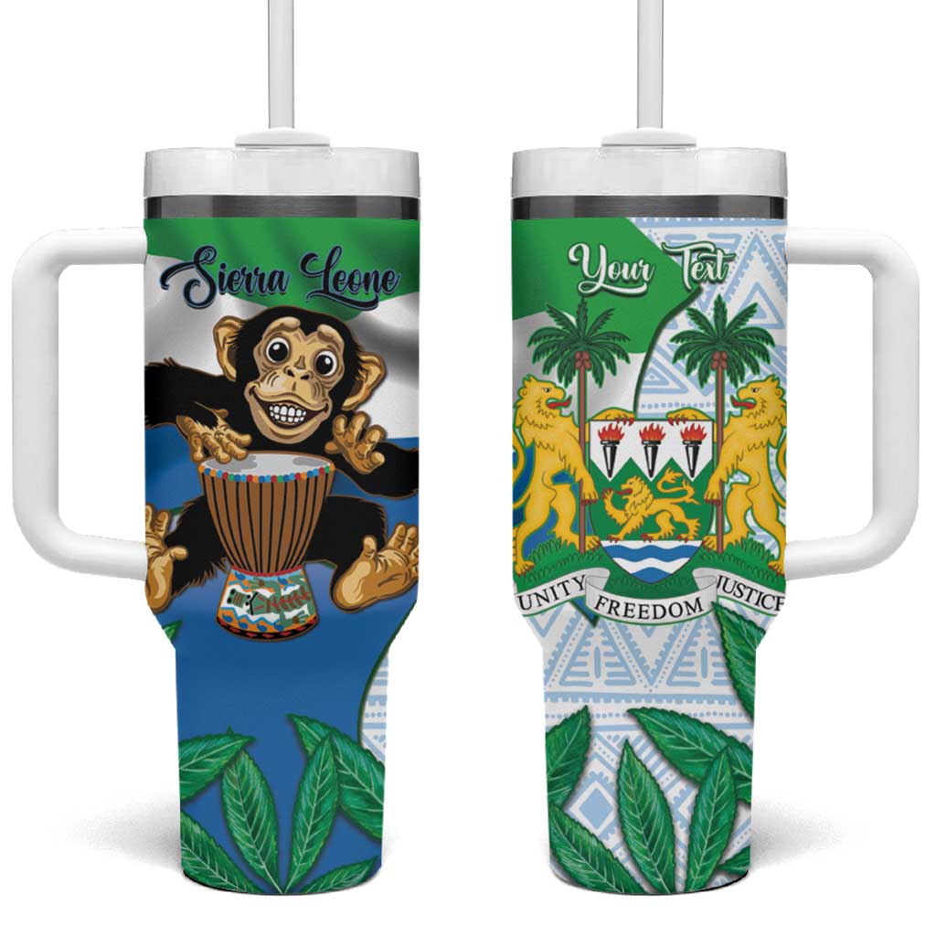 Personalised Sierra Leone Independence Day Tumbler With Handle Funny Chimpanzee With Drum