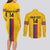 Custom Colombia Football Couples Matching Long Sleeve Bodycon Dress and Long Sleeve Button Shirt Vamos Los Cafeteros