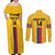 Custom Colombia Football Couples Matching Off Shoulder Maxi Dress and Long Sleeve Button Shirt Vamos Los Cafeteros