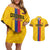 Custom Colombia Football Couples Matching Off Shoulder Short Dress and Hawaiian Shirt Vamos Los Cafeteros