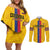 Custom Colombia Football Couples Matching Off Shoulder Short Dress and Long Sleeve Button Shirt Vamos Los Cafeteros