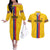 Custom Colombia Football Couples Matching Off The Shoulder Long Sleeve Dress and Hawaiian Shirt Vamos Los Cafeteros