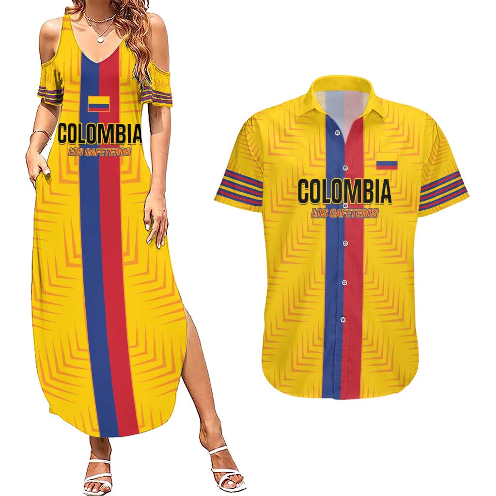 Custom Colombia Football Couples Matching Summer Maxi Dress and Hawaiian Shirt Vamos Los Cafeteros