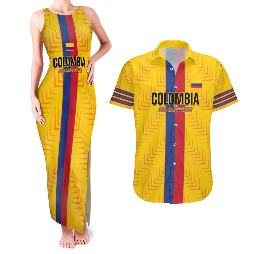 Custom Colombia Football Couples Matching Tank Maxi Dress and Hawaiian Shirt Vamos Los Cafeteros