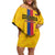 Custom Colombia Football Family Matching Off Shoulder Short Dress and Hawaiian Shirt Vamos Los Cafeteros