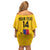 Custom Colombia Football Family Matching Off Shoulder Short Dress and Hawaiian Shirt Vamos Los Cafeteros