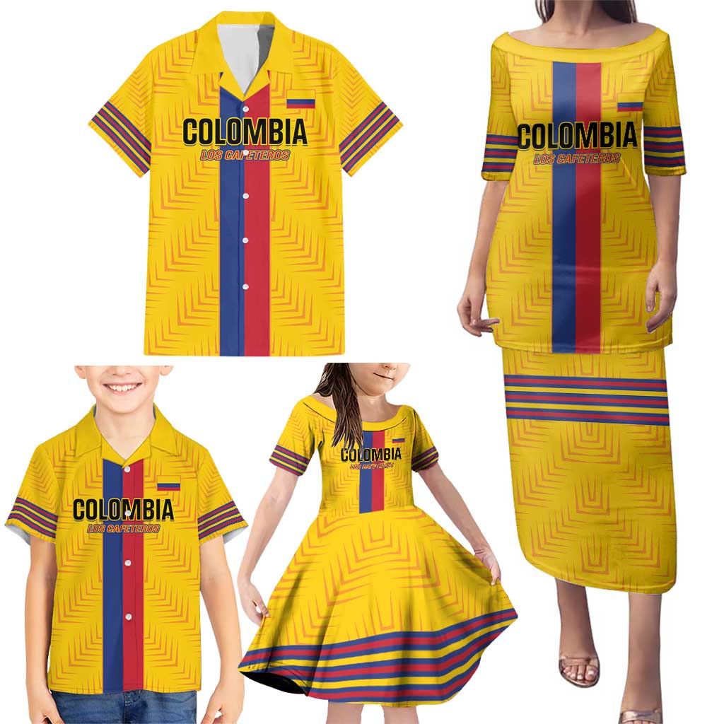 Custom Colombia Football Family Matching Puletasi and Hawaiian Shirt Vamos Los Cafeteros