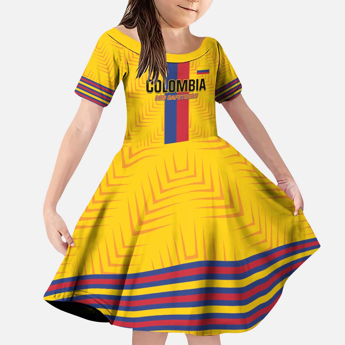 Custom Colombia Football Kid Short Sleeve Dress Vamos Los Cafeteros