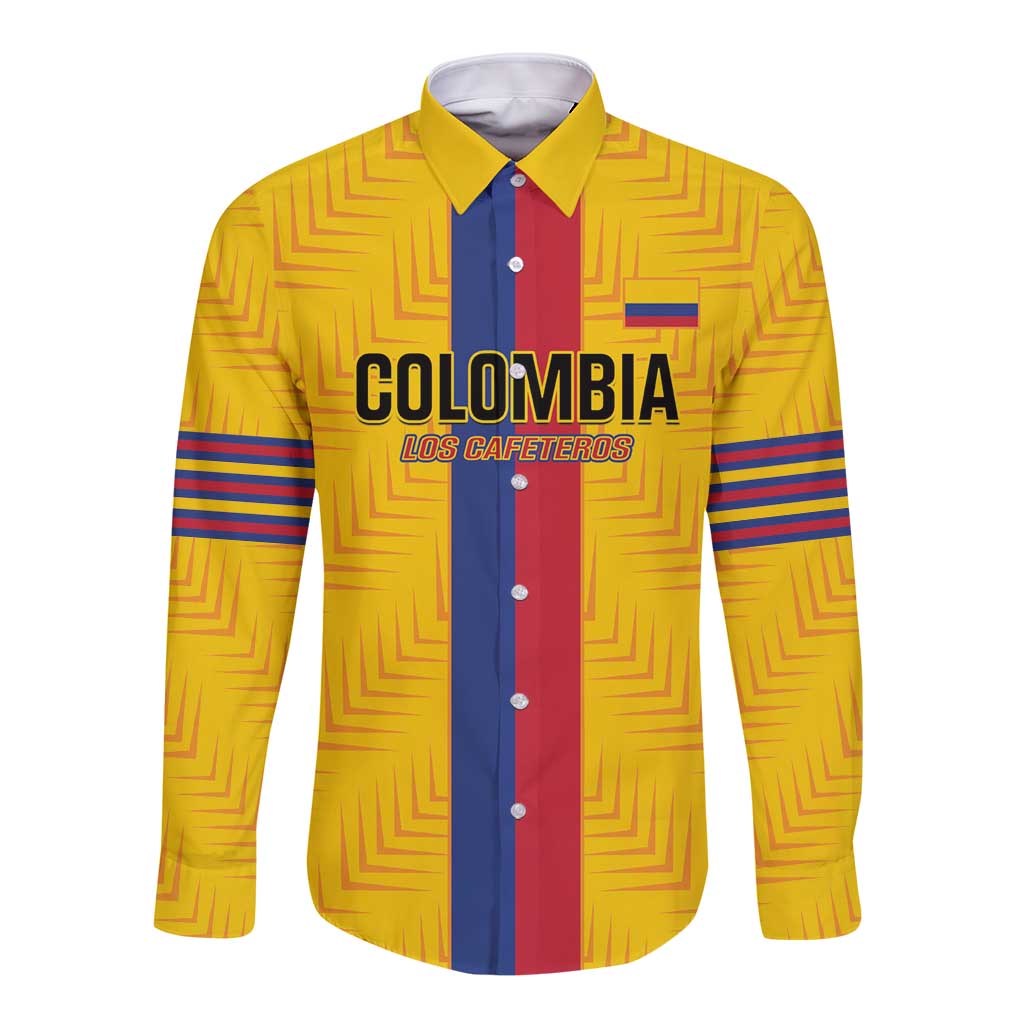 Custom Colombia Football Long Sleeve Button Shirt Vamos Los Cafeteros