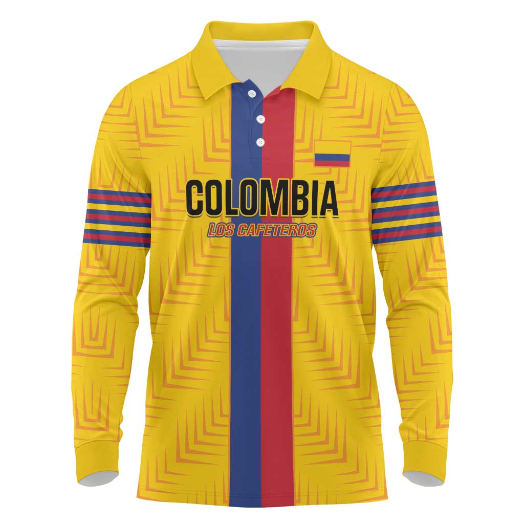 Custom Colombia Football Long Sleeve Polo Shirt Vamos Los Cafeteros