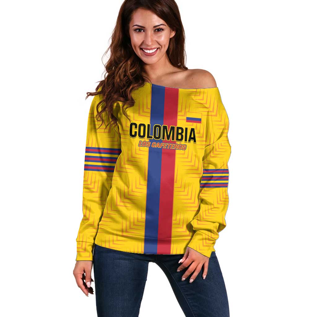 Custom Colombia Football Off Shoulder Sweater Vamos Los Cafeteros