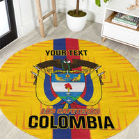 Yellow round football carpet, top view, with crest and “LOS CAFETEROS COLOMBIA” text