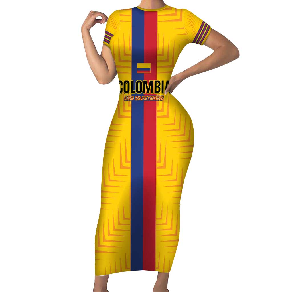 Custom Colombia Football Short Sleeve Bodycon Dress Vamos Los Cafeteros