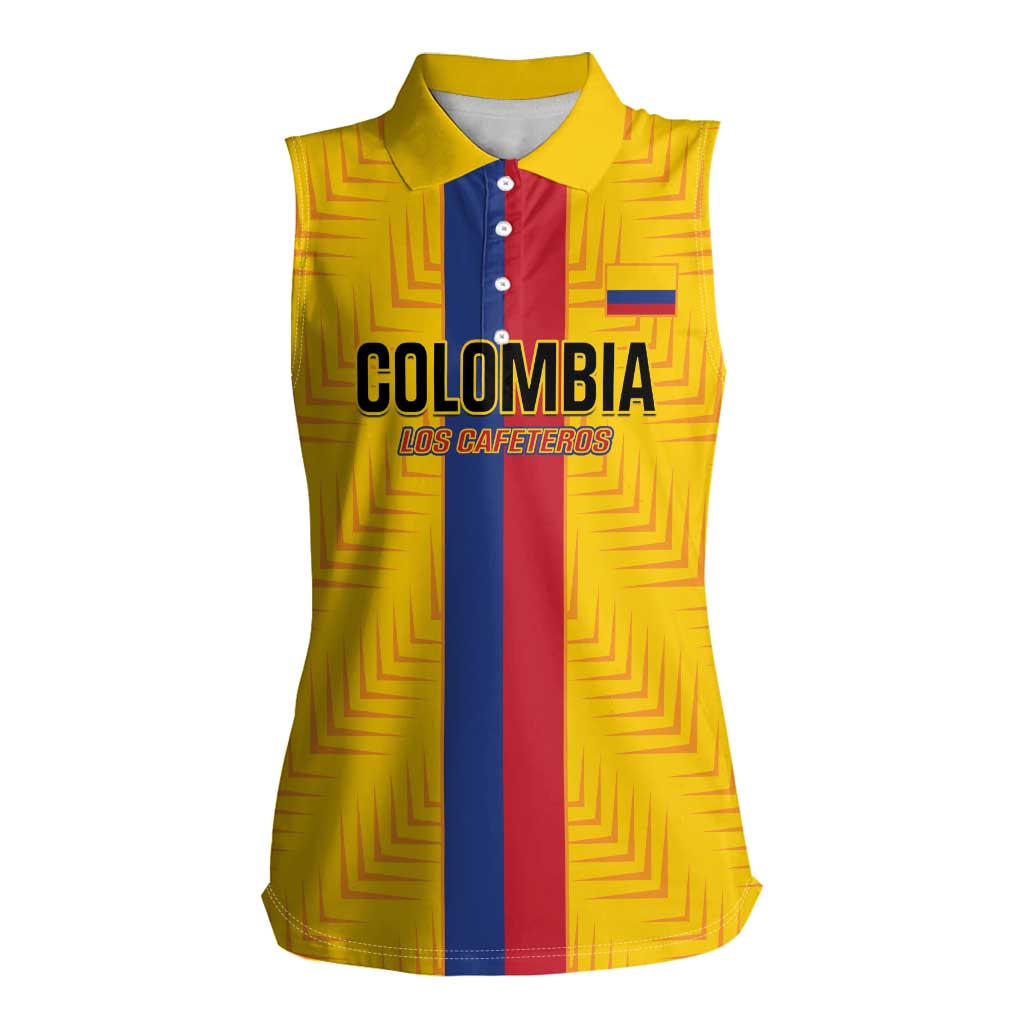 Custom Colombia Football Women Sleeveless Polo Shirt Vamos Los Cafeteros