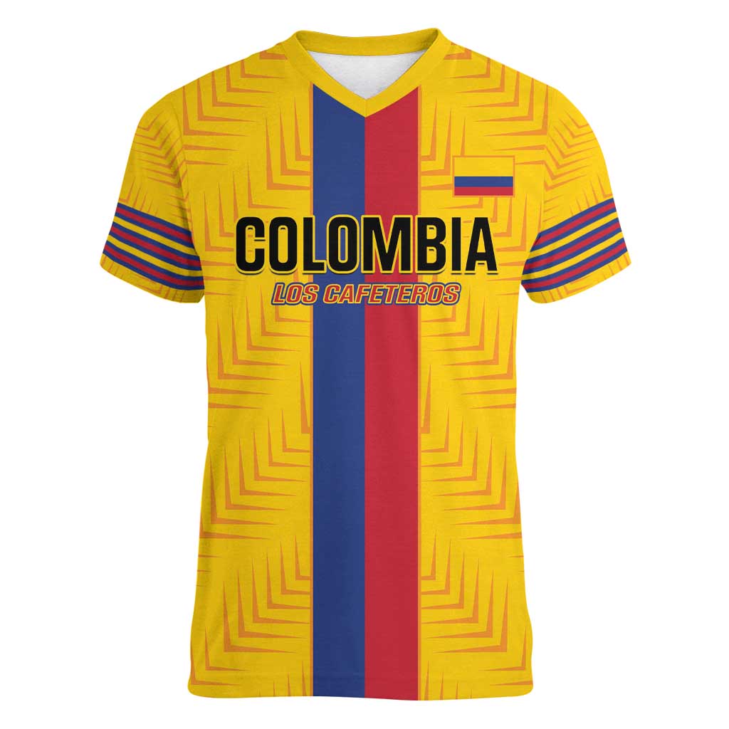 Custom Colombia Football Women V-Neck T-Shirt Vamos Los Cafeteros