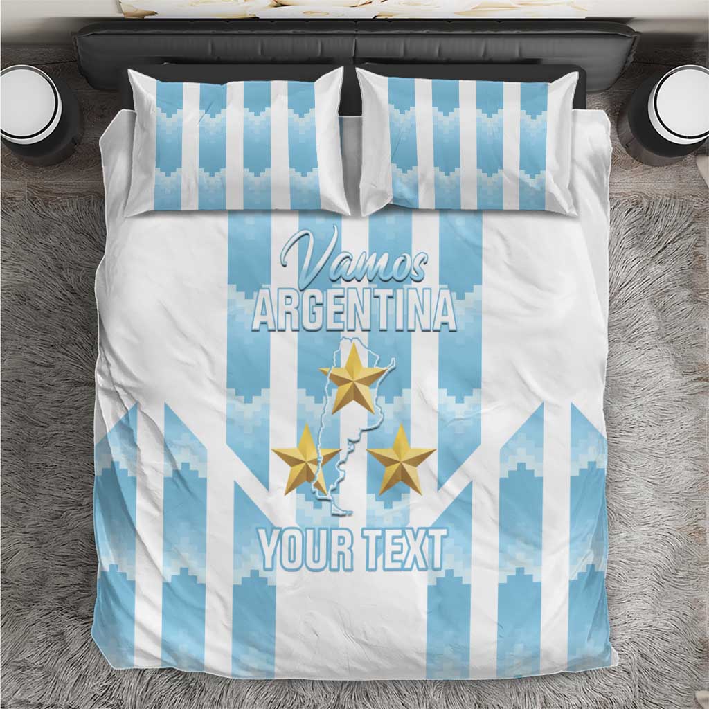 Argentina football bedding set: blue striped duvet with gold stars, white pillowcases