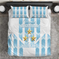 Argentina football bedding set: blue striped duvet with gold stars, white pillowcases