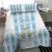 Argentina football bedding set: blue striped duvet with gold stars and centered text panel