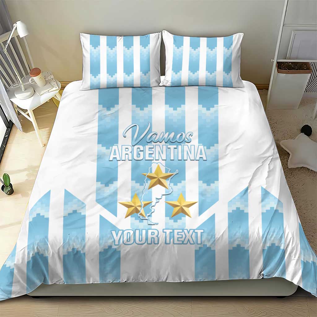 Argentina football bedding set: blue vertical stripes, gold star emblem, white duvet