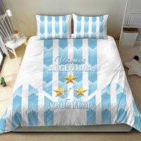 Argentina football bedding set: blue vertical stripes, gold star emblem, white duvet