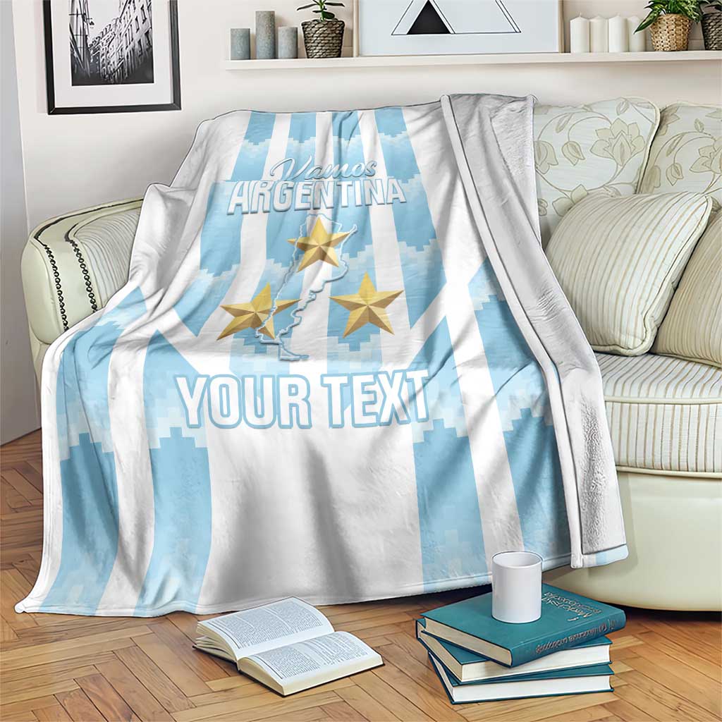 Custom Argentina football blanket with blue striped design and gold star graphics