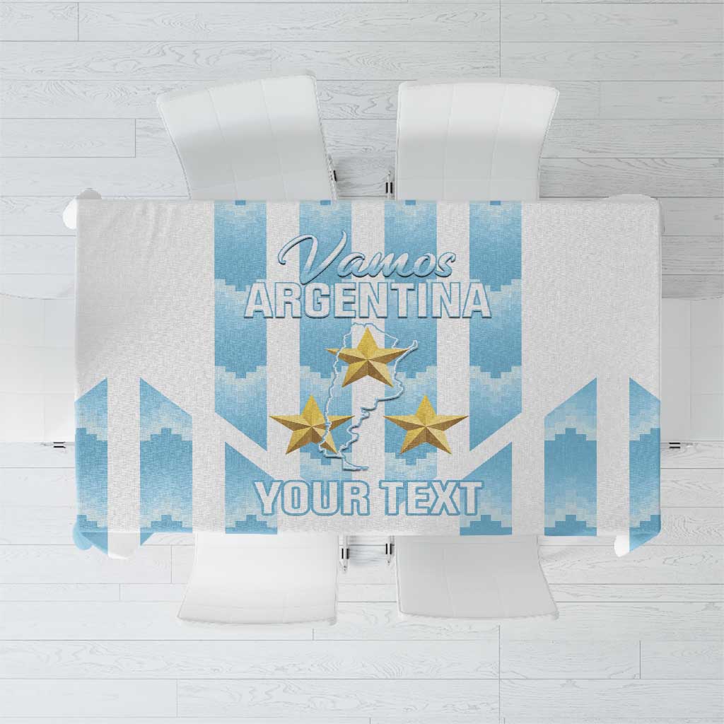 Custom Argentina football tablecloth, blue and white with star and “Your Text” design