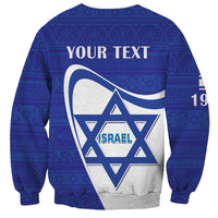 Unisex blue sweatshirt back with YOUR TEXT and large Israel Star graphic