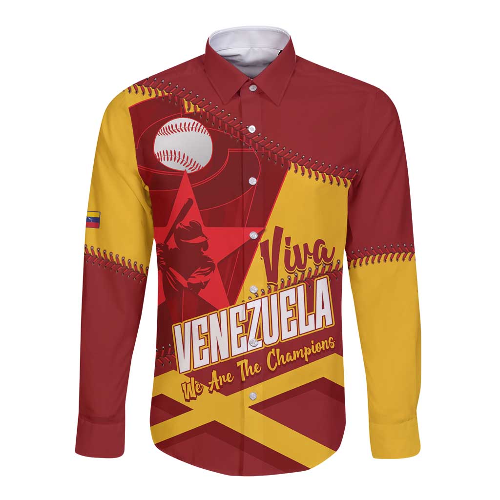 Baseball Venezuela 2026 Custom Long Sleeve Button Shirt 1st Champions Proud Red Version