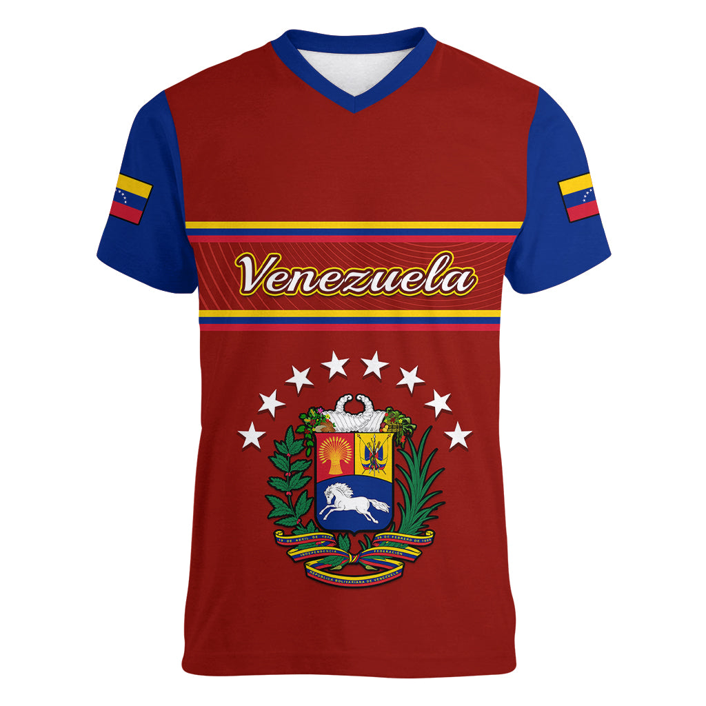 Personalised Venezuela Women V Neck T Shirt Coat Of Arms Style 2023 - Wonder Print Shop