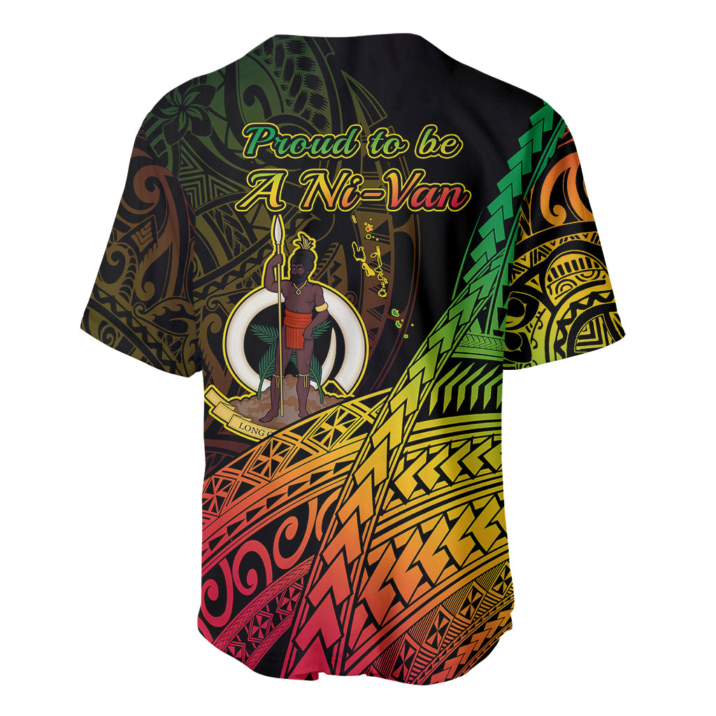 Black baseball jersey with Proud to be A Ni-Van text and emblem, short sleeves