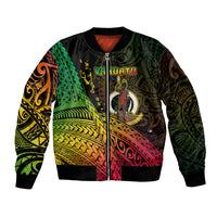 Black unisex bomber jacket with front zip and colorful tribal map artwork