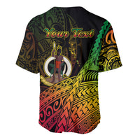 Black short-sleeve baseball jersey with 'Your Text' headline and colorful tribal emblem