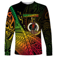 Unisex long sleeve shirt, black with Vanuatu graphic and colorful tribal pattern
