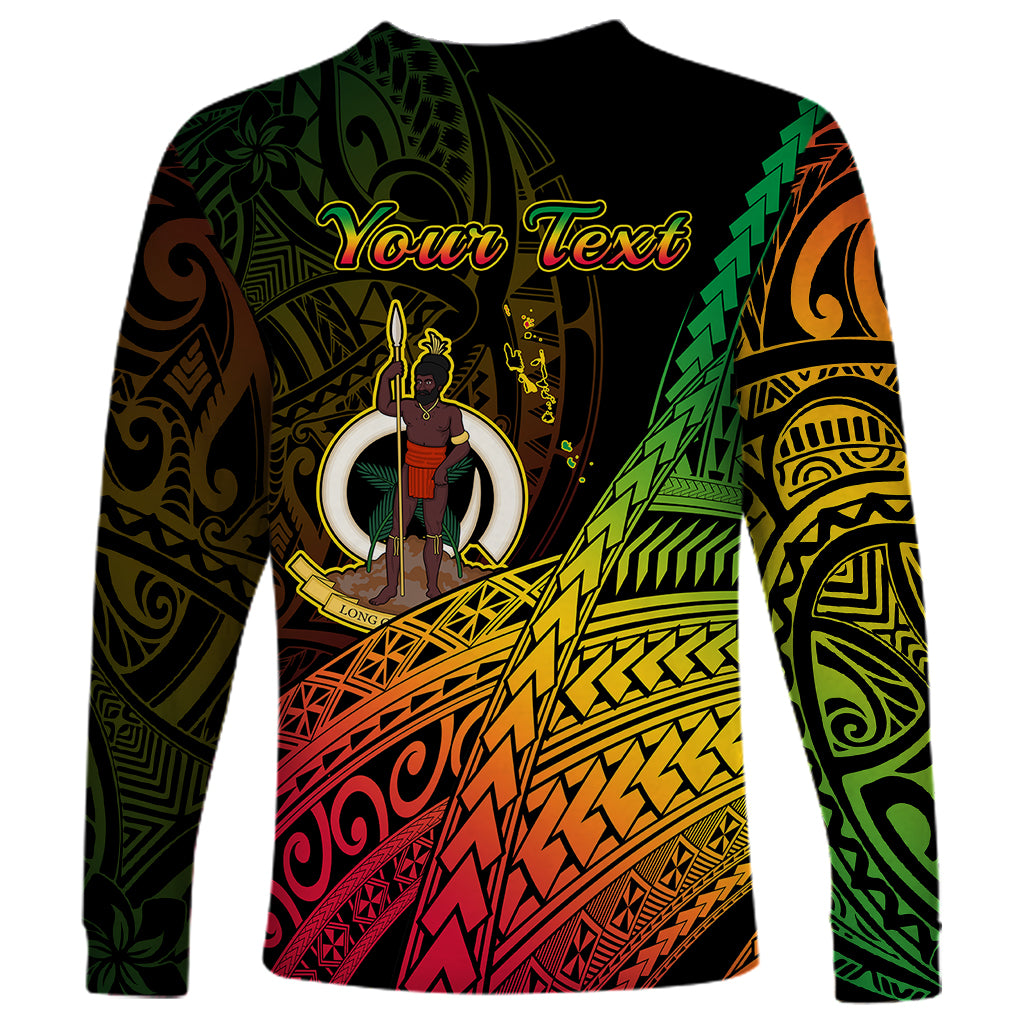 Unisex long sleeve shirt, black with Your Text banner and tribal art