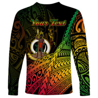 Unisex long sleeve shirt, black with Your Text banner and tribal art