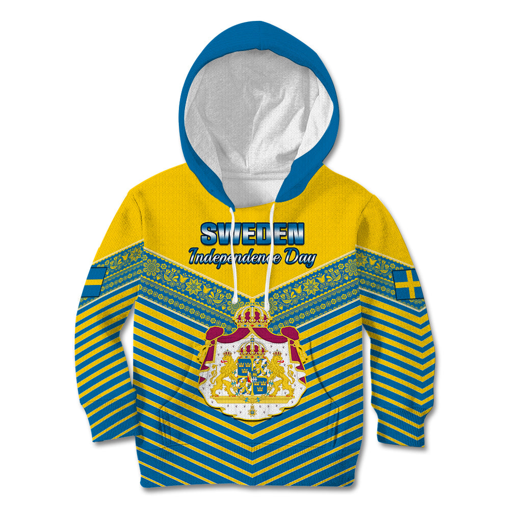 Sweden Kid Hoodie Swedish Independence Day Scandinavia Pattern - Wonder Print Shop