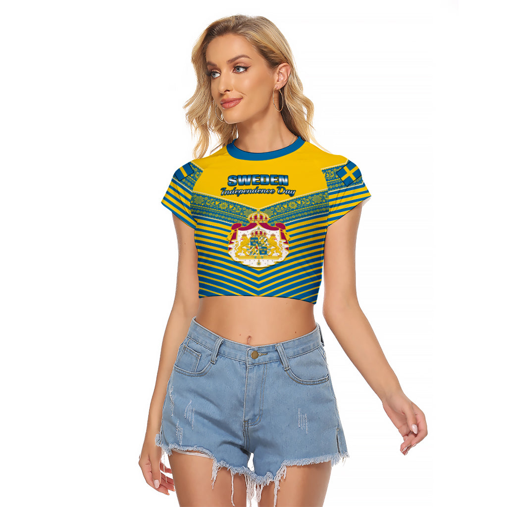 Sweden Raglan Cropped T Shirt Swedish Independence Day Scandinavia Pattern - Wonder Print Shop