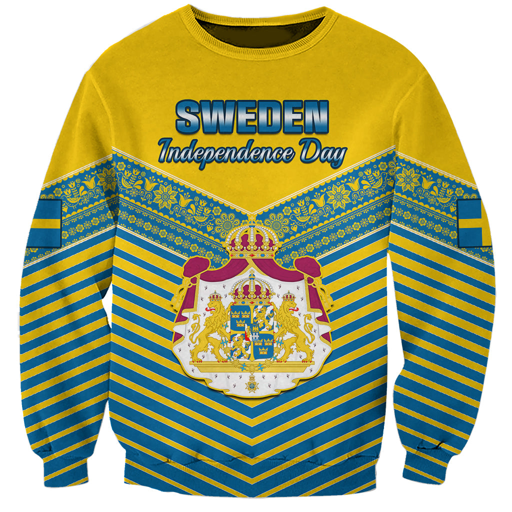 Unisex yellow sweatshirt with Sweden Independence Day graphic and royal crest