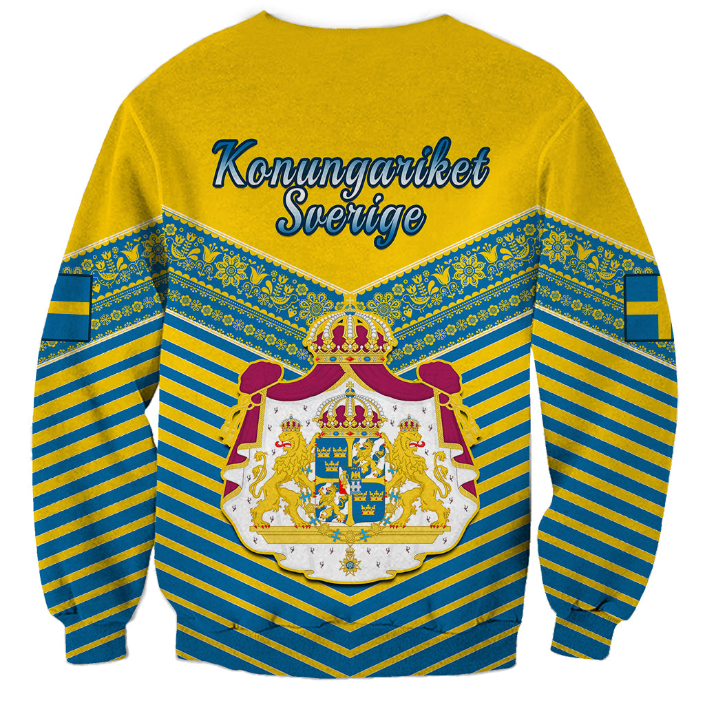 Unisex yellow sweatshirt with Konungariket Sverige text and royal crest graphic