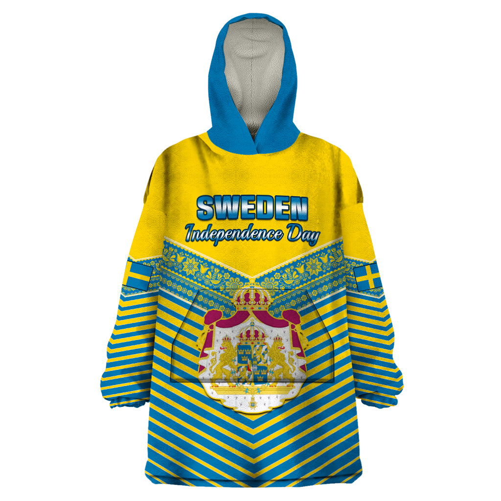 Sweden Wearable Blanket Hoodie Swedish Independence Day Scandinavia Pattern - Wonder Print Shop