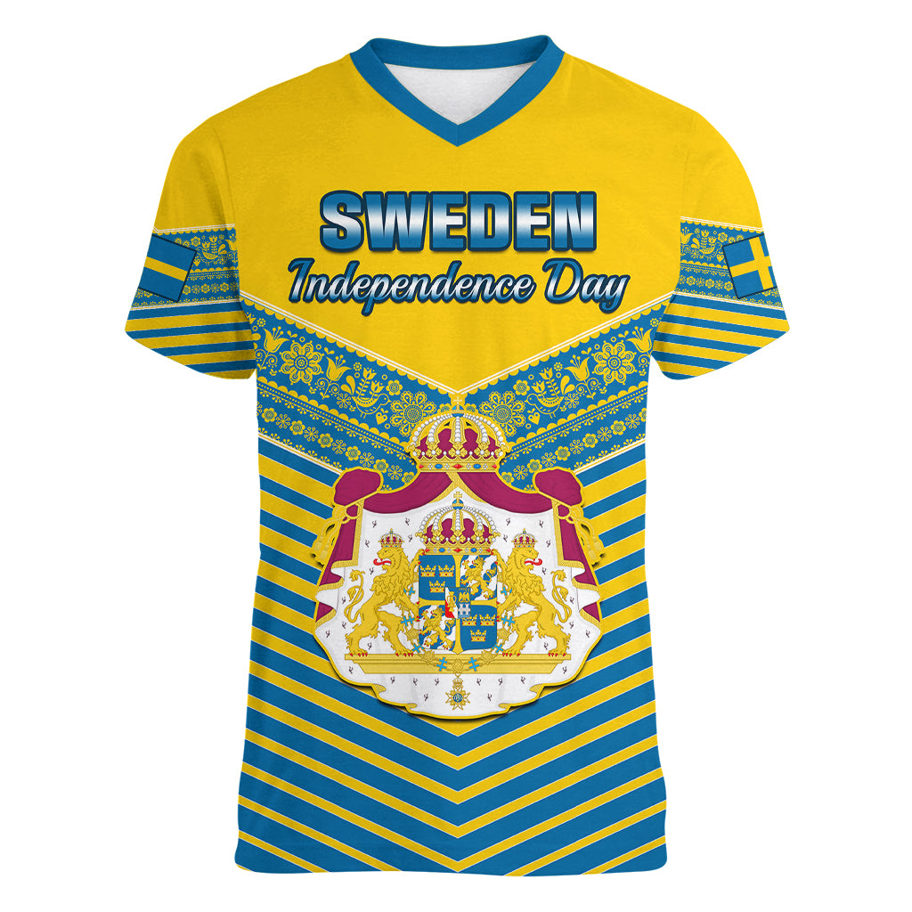 sweden-women-v-neck-t-shirt-swedish-independence-day-scandinavia-pattern