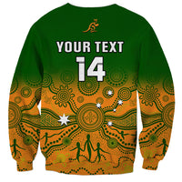 Green sweatshirt with "YOUR TEXT" and "4" over indigenous dot-and-line pattern