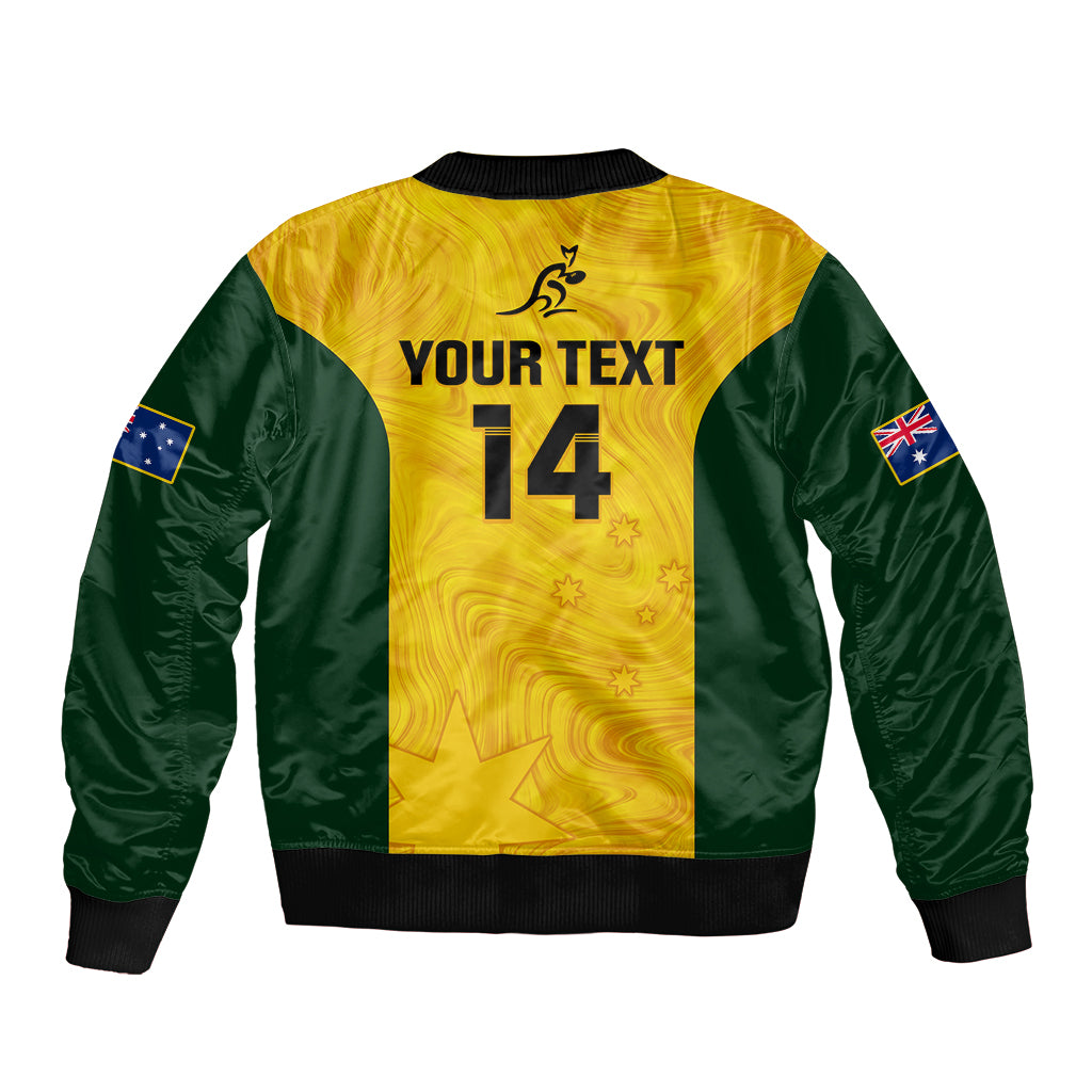 Rugby bomber jacket with yellow back, YOUR TEXT 14 print, dark green sleeves