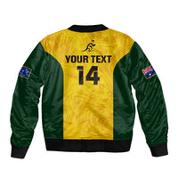 Rugby bomber jacket with yellow back, YOUR TEXT 14 print, dark green sleeves