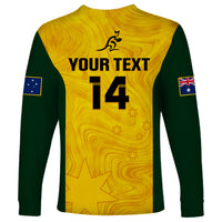 Personalized rugby long sleeve shirt, yellow front with dark green sleeves, YOUR TEXT and 14