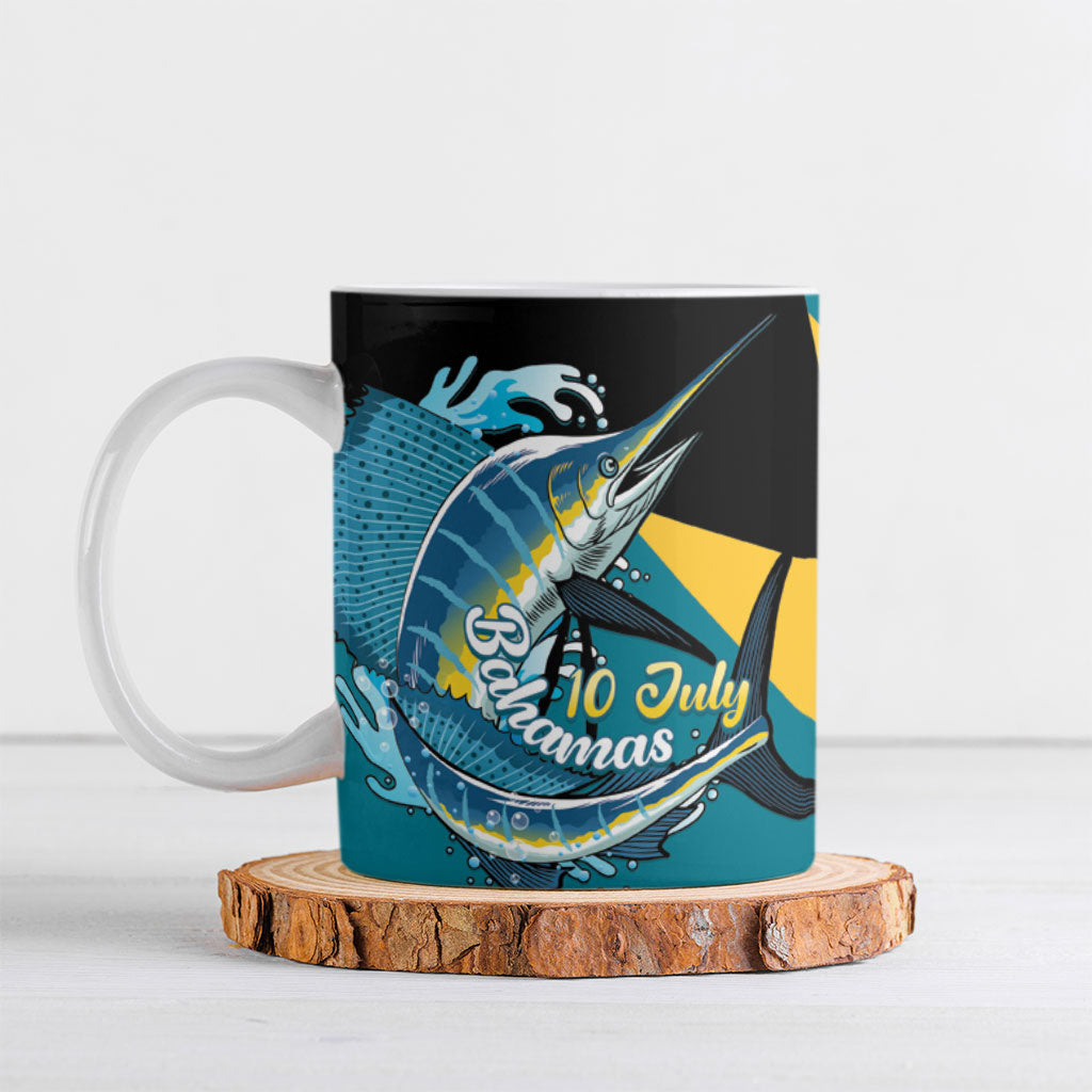 Personalized Bahamas Independence Day Ceramic Mug Happy 10 July Blue Marlin Coat Of Arms