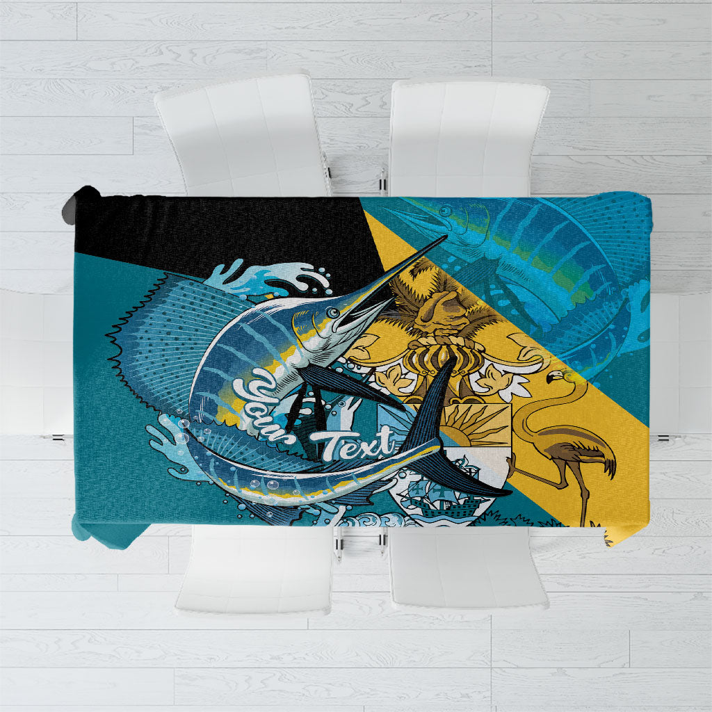 Personalized Bahamas Independence Day Tablecloth Happy 10 July Blue Marlin Coat Of Arms