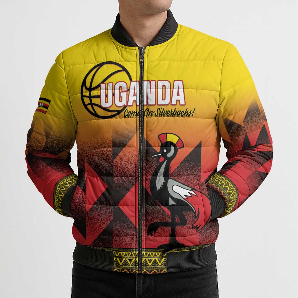 Uganda Basketball Custom Bomber Puffer Jacket Come On Silverbacks African Pattern - Wonder Print Shop